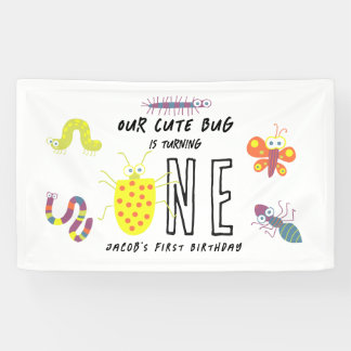 Cute Bug Worm Buttefly Kids 1st Birthday Party  Banner