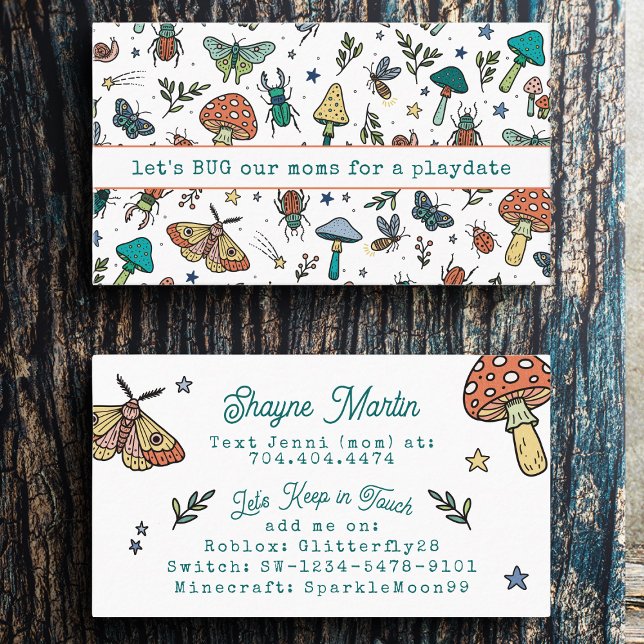 Cute Bugs and Mushrooms Kids Contact Playdate  Calling Card (Creator Uploaded)