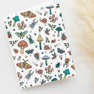 Cute Bugs and Mushrooms Night Forest Pattern Blank Card