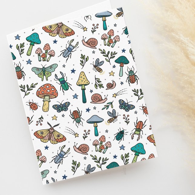 Cute Bugs and Mushrooms Night Forest Pattern Blank Card (Creator Uploaded)