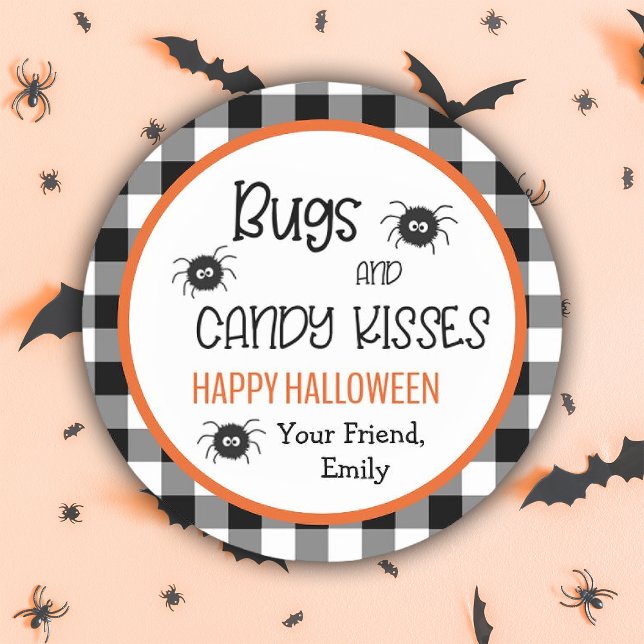 Cute Bugs & Kisses Halloween Party Favours for Kid Classic Round Sticker (Cute Bugs & Kisses Halloween Party Favors for Kids Classic Round Sticker)