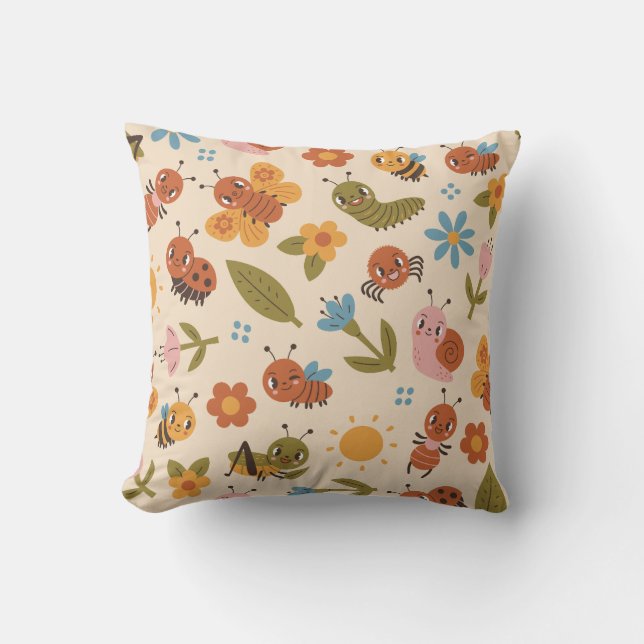 Cute Bugs Pattern Woodland insects for kids  Cushion (Front)