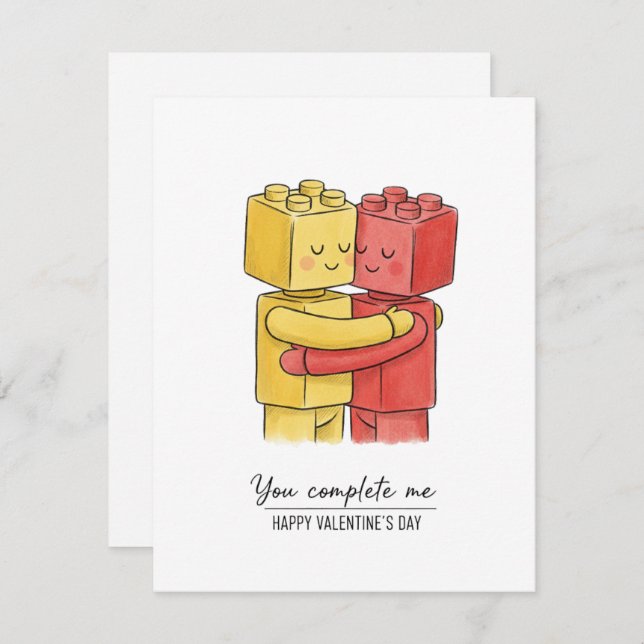 Cute Building Block Valentine Card for Couple (Front/Back)