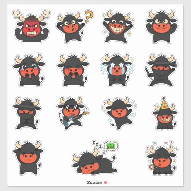 Cute Bull Emoji Sticker Pack Set (Sheet)