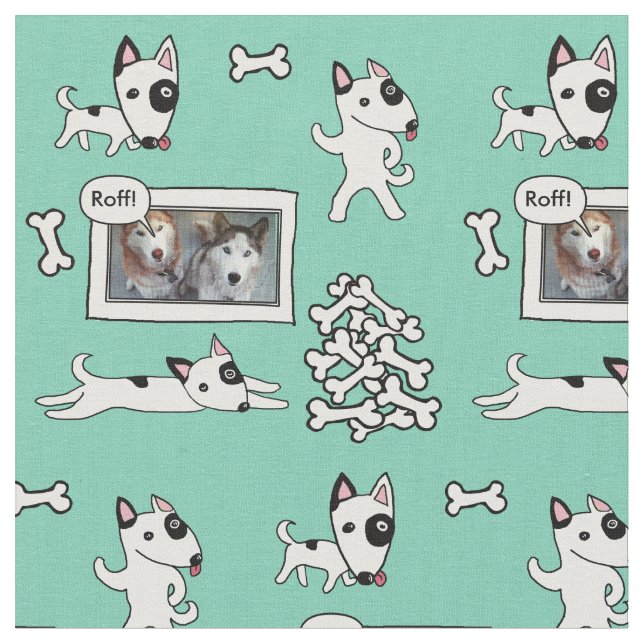 Cute Bull Terrier Cartoon Personalizealbe Fabric (Close Up)