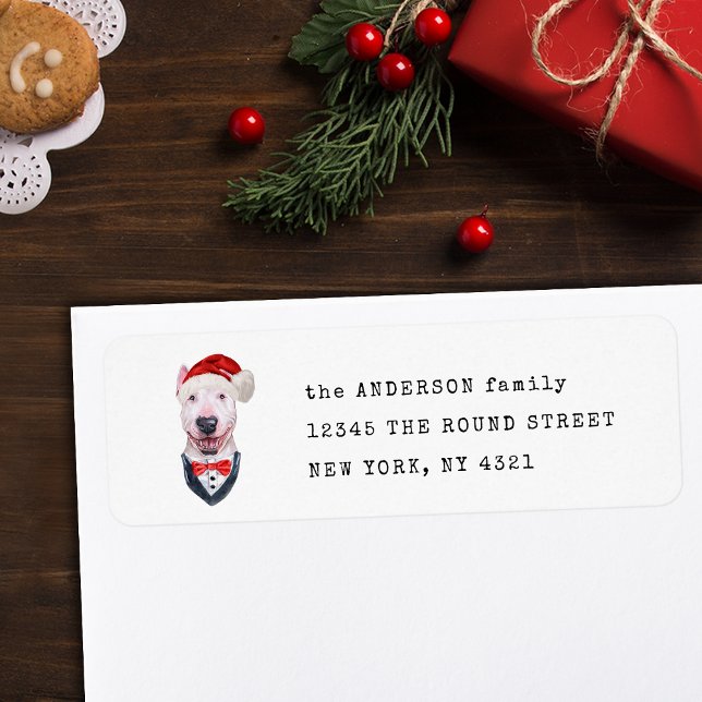 Cute Bull Terrier Christmas Dog Return Address (Creator Uploaded)
