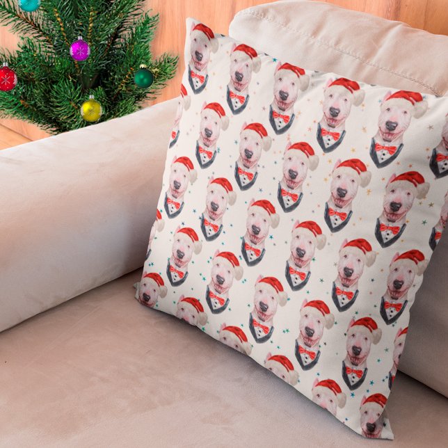 Cute Bull Terrier Dog Christmas Pattern Cushion (Creator Uploaded)