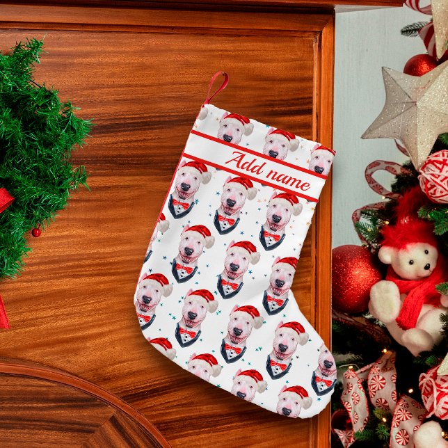 Cute Bull Terrier Dog Christmas Pattern Small Christmas Stocking (Creator Uploaded)