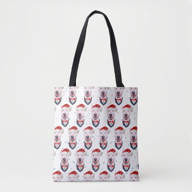 Cute Bull Terrier Dog Christmas Pattern Tote Bag (Front)