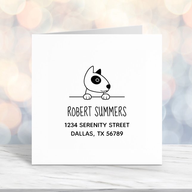 Cute Bull Terrier Dog Peeking above Address Self-inking Stamp (Creator Uploaded)