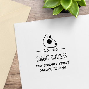 Cute Bull Terrier Dog Peeking Address 2 Rubber Stamp
