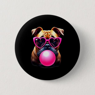 Cute Bulldog Blowing Bubble Gum  6 Cm Round Badge
