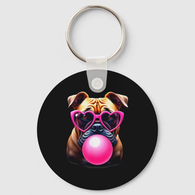 Cute Bulldog Blowing Bubble Gum  Key Ring (Front)
