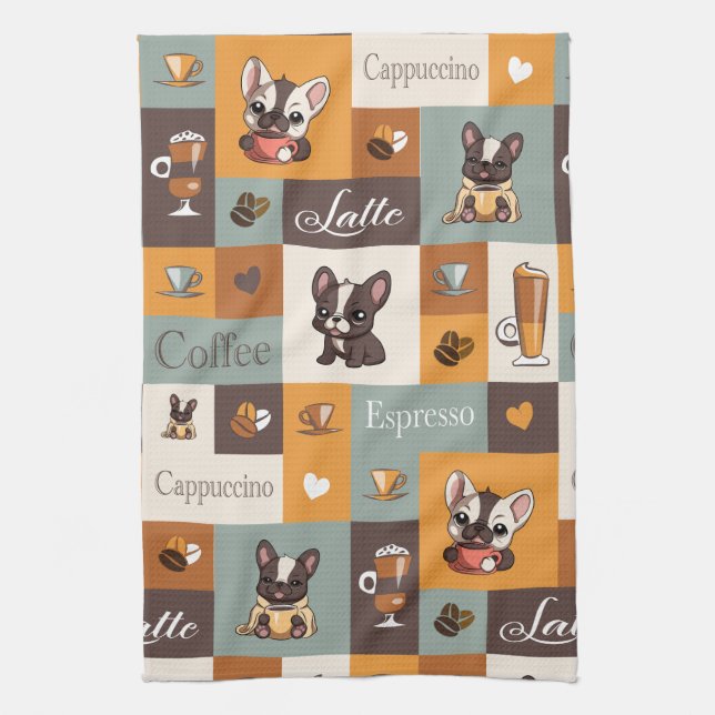 Cute Bulldog Coffee Love  Tea Towel (Vertical)