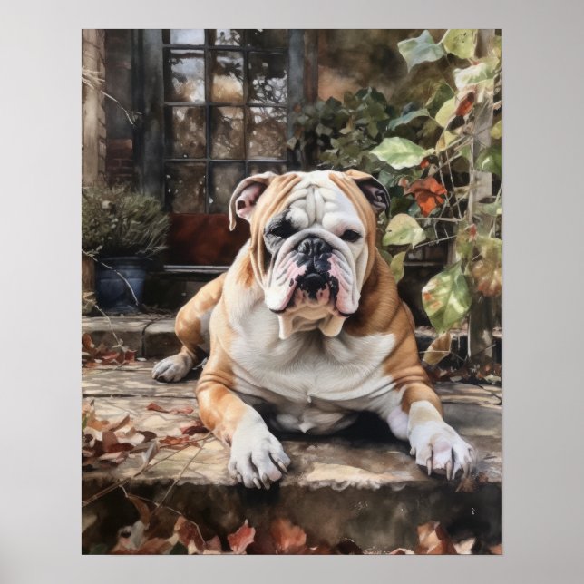 Cute Bulldog Dog Art Print Poster (Front)