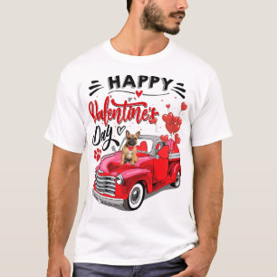 Cute Bulldog Dog Red Truck Happy Valentine's Day V T-Shirt