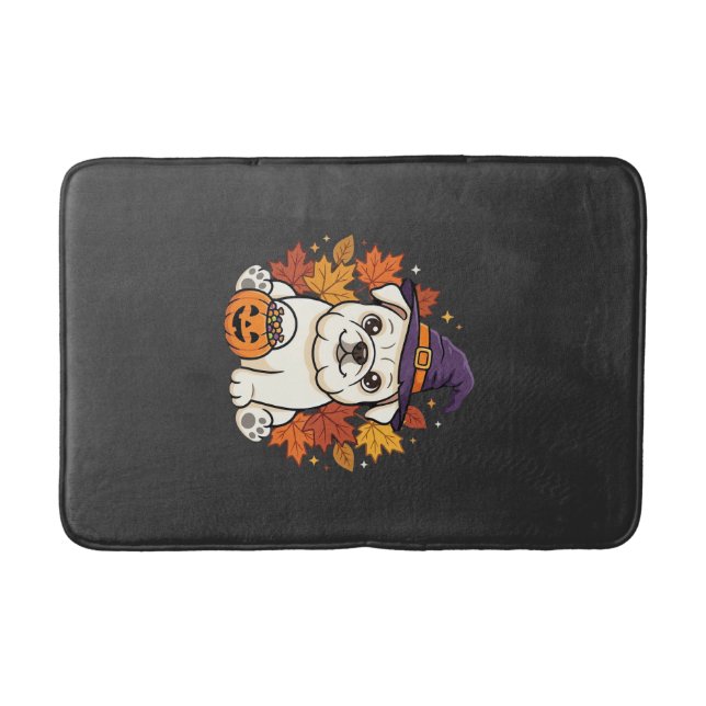 Cute Bulldog Halloween Pumpkin Dog Design_1 Bath Mat (Front)