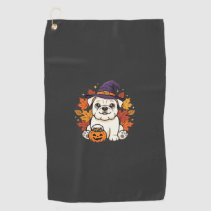 Cute Bulldog Halloween Pumpkin Dog Design_1 Golf Towel