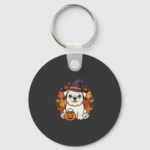 Cute Bulldog Halloween Pumpkin Dog Design_1 Key Ring