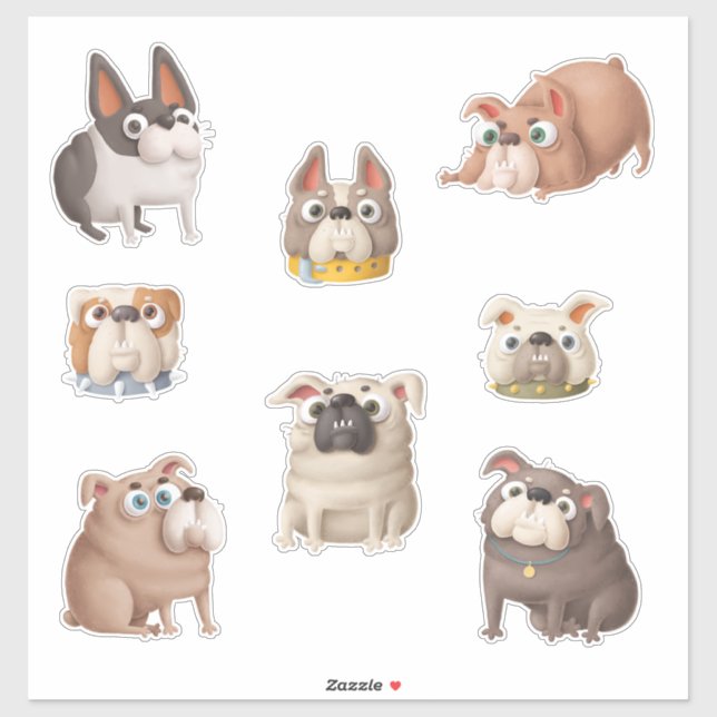 Cute Bulldog Lovers Sticker Pack (Sheet)