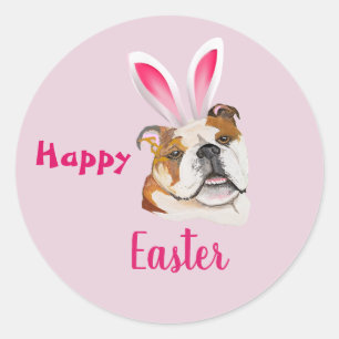 Cute Bulldog Original Art Happy Easter   Classic Round Sticker