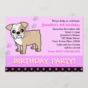 Cute Bulldog Puppy Birthday Party Invitation