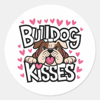 Cute Bulldog  Puppy Dog Lover Pink Heart Kisses  Classic Round Sticker