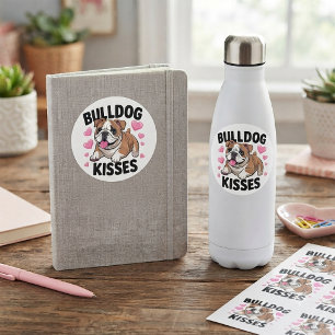 Cute Bulldog Puppy Kisses Pink Heart Dog Mum Love Classic Round Sticker