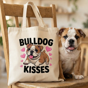 Cute Bulldog Puppy Kisses Pink Heart Dog Mum Love Tote Bag