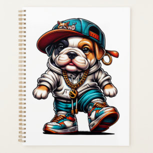 Cute Bulldog Puppy Personalised Gold Spiral Planner