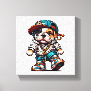Cute Bulldog Puppy Streetwear Cartoon Dog Canvas Print