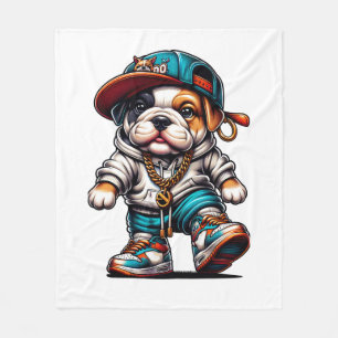 Cute Bulldog Puppy Streetwear Cartoon Fleece Blanket
