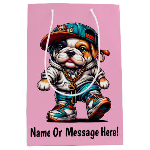 Cute Bulldog Puppy Streetwear Dog Design Medium Gift Bag