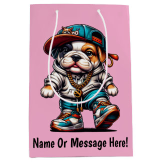 Cute Bulldog Puppy Streetwear Dog Design Medium Gift Bag