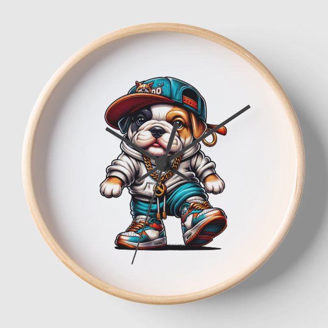 Cute Bulldog Puppy Streetwear Dog Fashion Clock (Front)