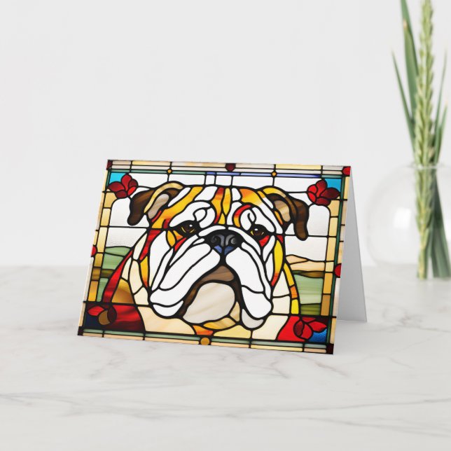 Cute Bulldog Stained Glass Card (Front)