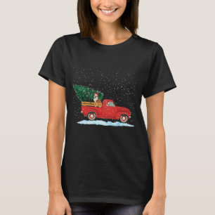 Cute Bulldog With Vintage Red Pickup Truck Christm T-Shirt