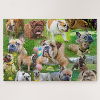 Cute Bulldogs Art | Photo Collage Dogs Jigsaw Puzzle