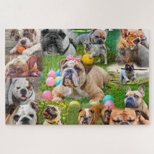 Cute Bulldogs Art Photo Collage Dogs Jigsaw Puzzle