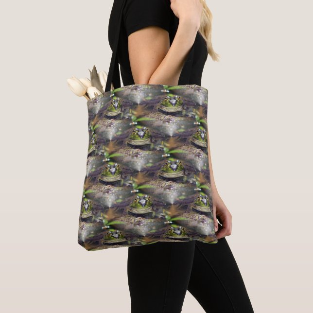 Cute Bullfrog Animal Nature Pattern   Tote Bag (Close Up)
