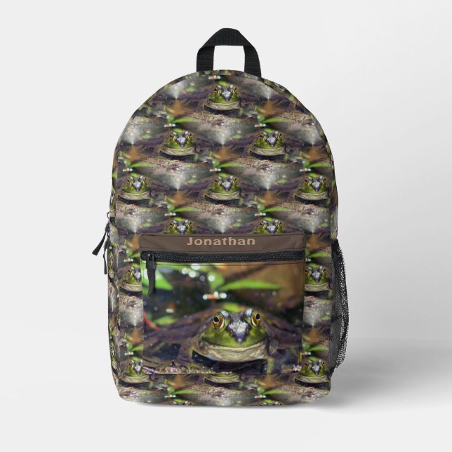 Cute Bullfrog Face Animal Pattern Personalised    Printed Backpack (Front)