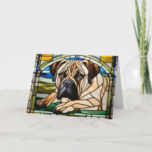 Cute Bullmastiff Stained Glass Card