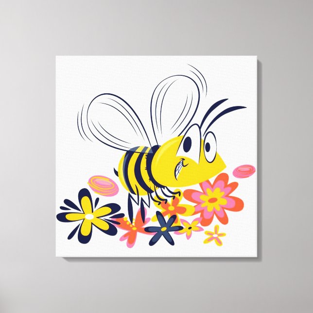 Cute Bumble Bee and Flowers Canvas Print (Front)
