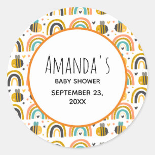 Cute Bumble Bee and Rainbows Pattern Baby Shower Classic Round Sticker