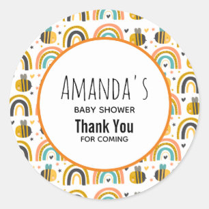 Cute Bumble Bee and Rainbows Pattern Baby Shower Classic Round Sticker