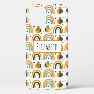 Cute Bumble Bee and Rainbows Pattern iPhone 12 Case