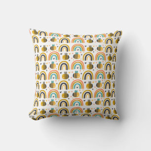 Cute Bumble Bee and Rainbows Pattern Cushion