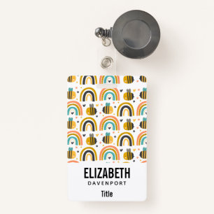 Cute Bumble Bee and Rainbows Pattern ID Badge