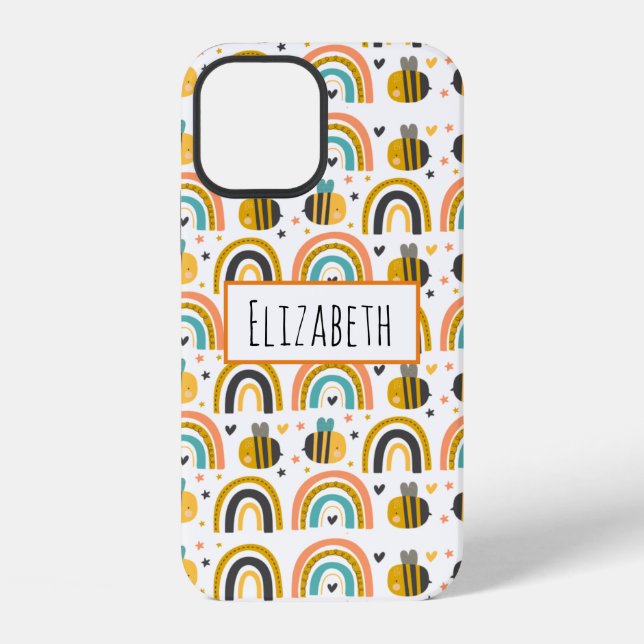 Cute Bumble Bee and Rainbows Pattern iPhone Case (Back)