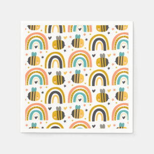 Cute Bumble Bee and Rainbows Pattern Napkin